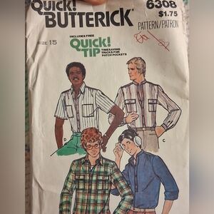 Butterick Vintage Men's Shirt Sewing Pattern 6308